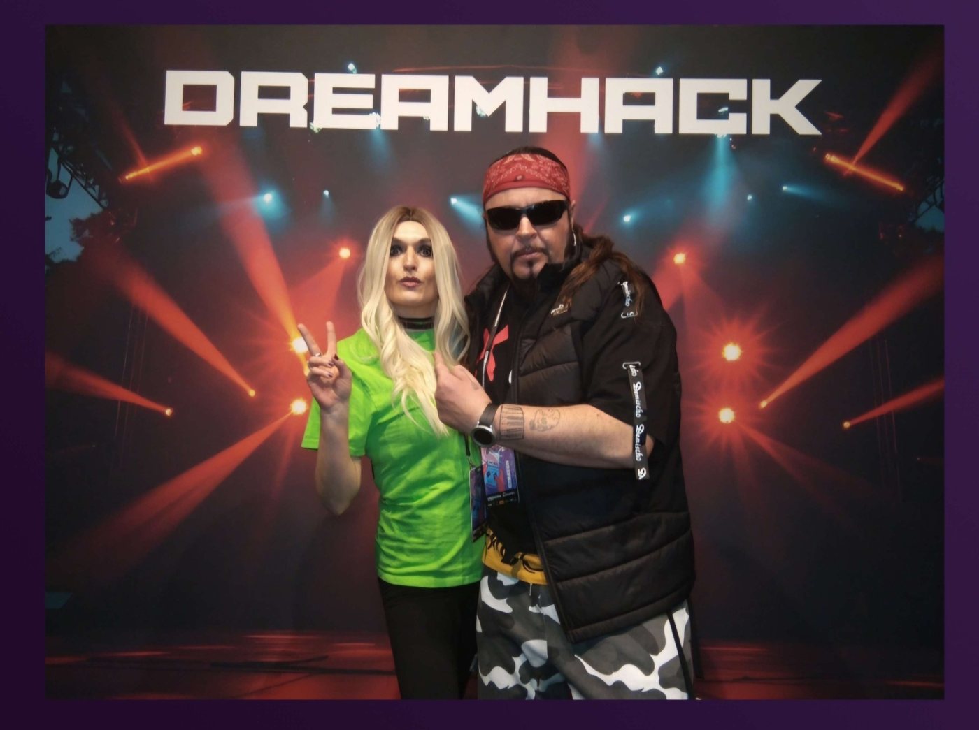 KingBushCamp and QueenBushCamp in front of the DreamHack stage wall in Sweden